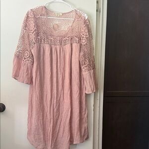 Chic Pink Lace Women's Long Sleeve Dress